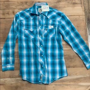 Teal Plaid Pearl Snap Shirt